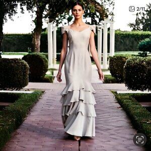 NICOWA Gray Ruffle Hem Fit Flare Maxi Dress Zip Back Evening Gown Size S-M